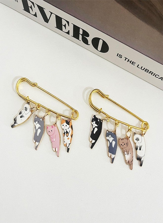 POYAMUSE Lovely Cat Charms Gold-Tone Safety Pins - Calico, Ginger, Siamese Cat Dangle Accessory Brooch Pin for Cat Lover Gift-calico - Image 5